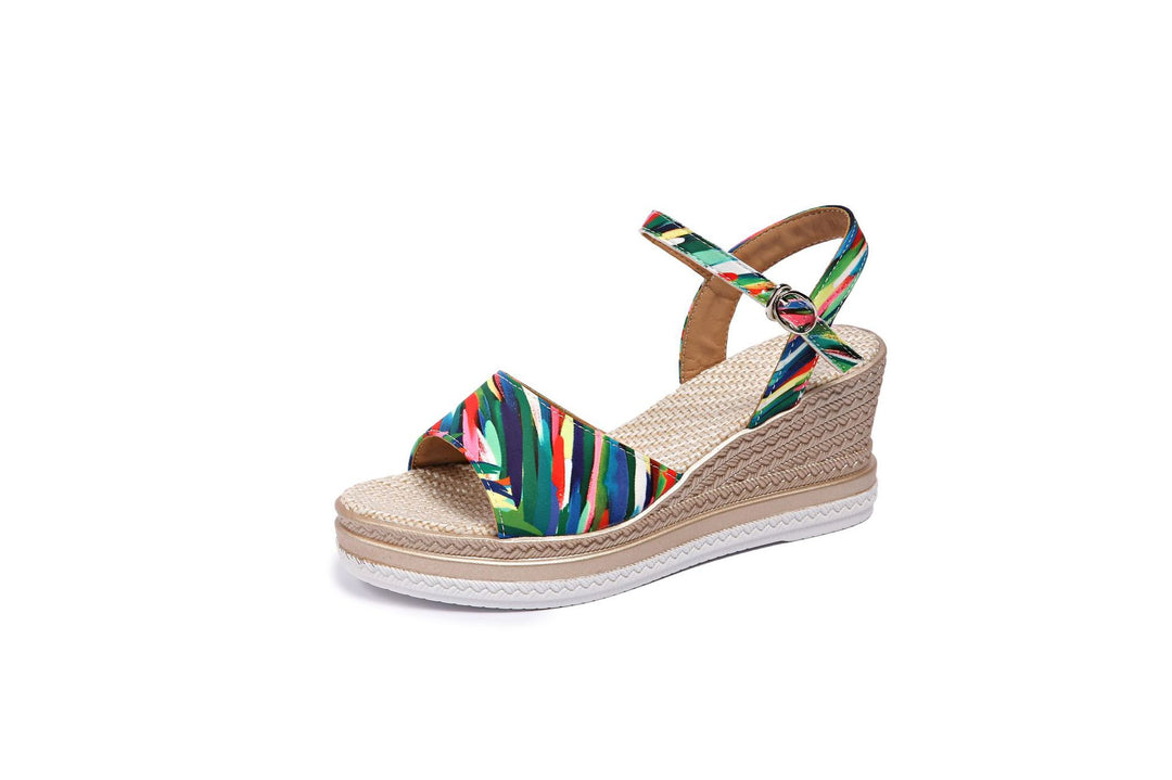 Damen  Espadrille-Keilpantoletten mit geflochtenem Bastplateau und verstellbarem Knöchelriemen Drune