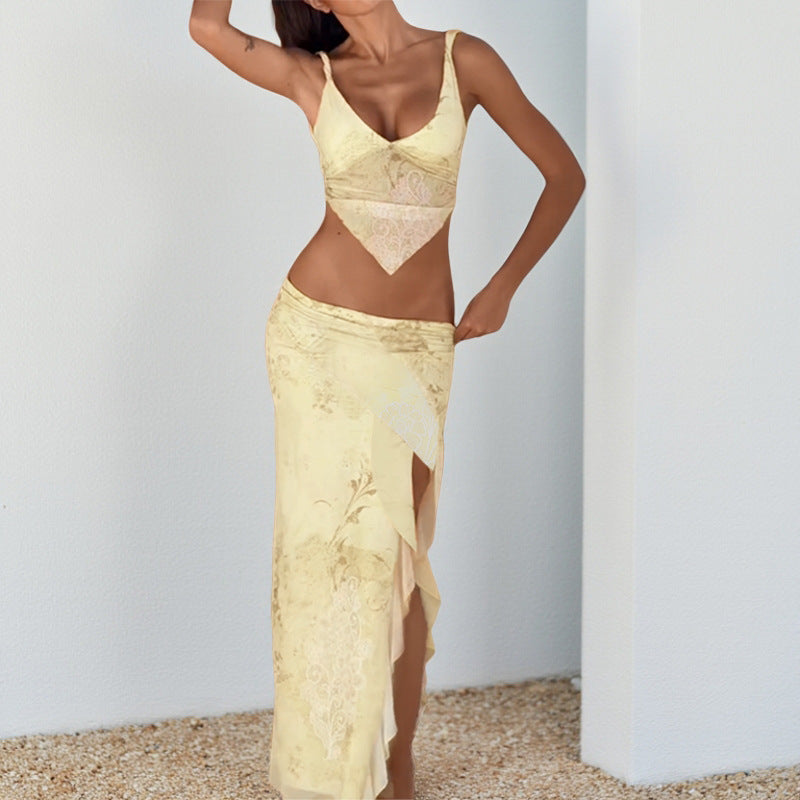 Damen elegantes Wickelkleid mit transparenten Einsätzen und hohem Beinschlitz Drune