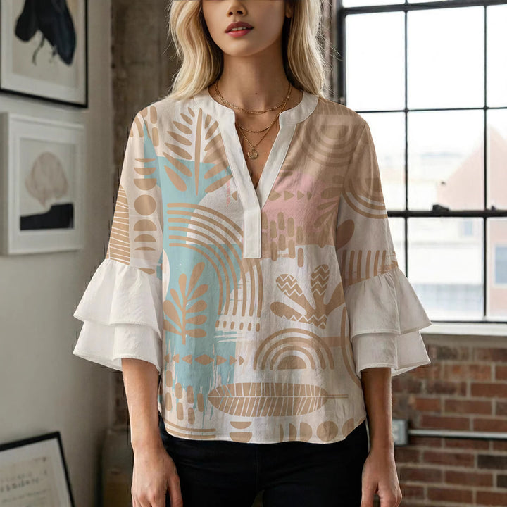 Damen Bluse mit Rüschendetails und auffälligem Animal-Print Drune