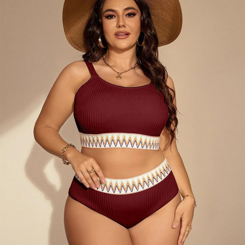 Damen Crop-Top Bikini-Set mit hohem Bund und dekorativem Muster Drune