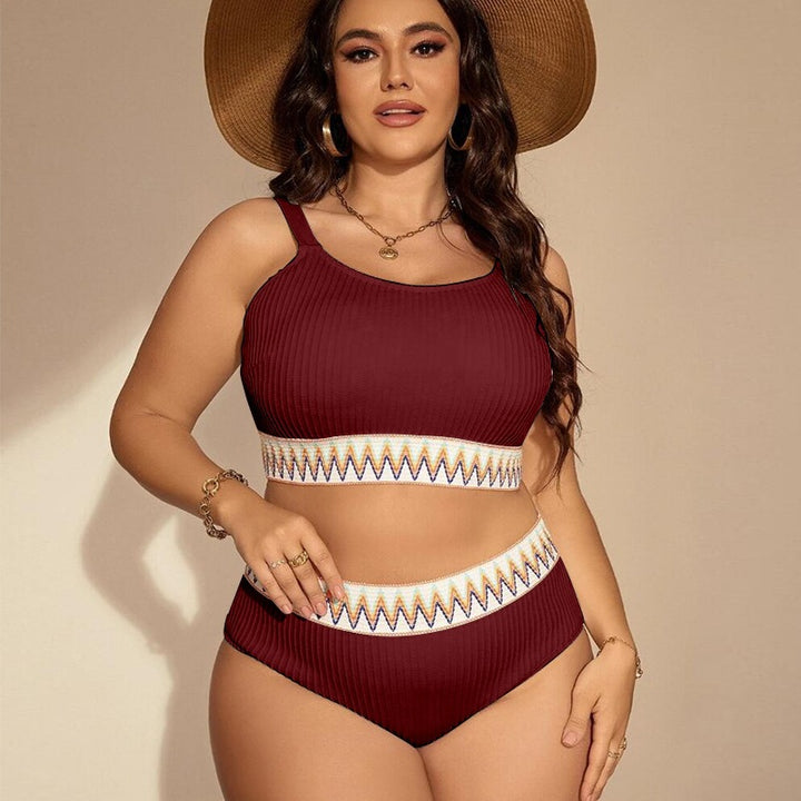Damen Crop-Top Bikini-Set mit hohem Bund und dekorativem Muster Drune