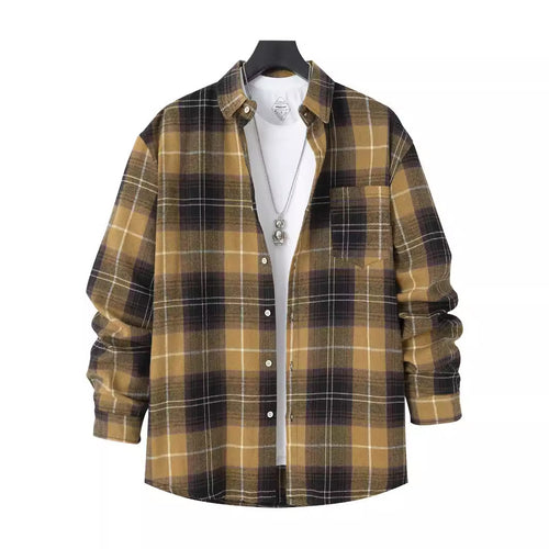 Herren gemustertes Flanellhemd mit praktischer Brusttasche und button-down Kragen Drune