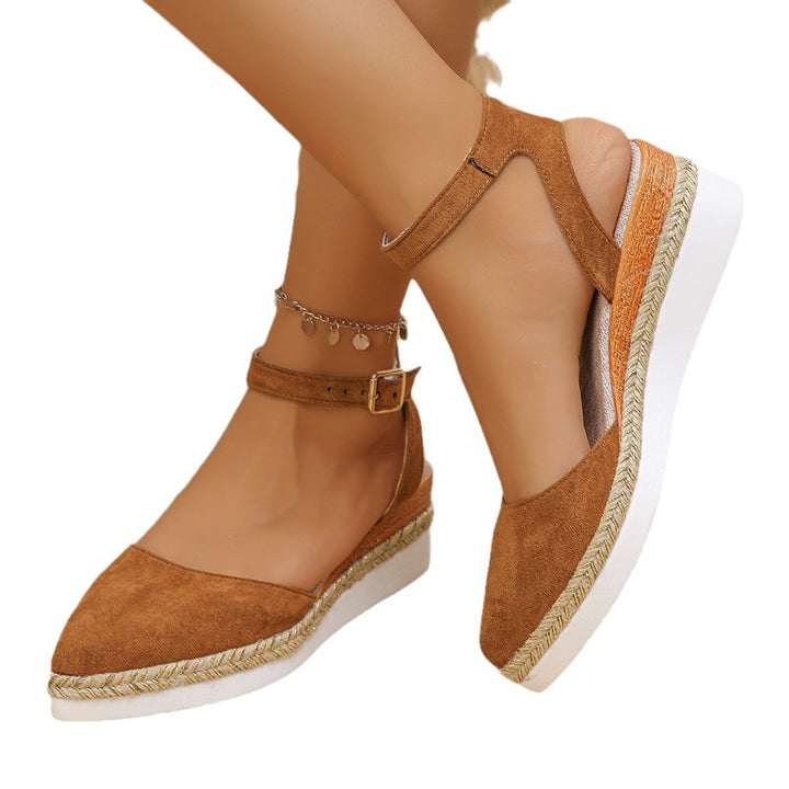 Damen Keil-Pantoletten mit trendiger Jute-Sohle und elegantem Riemendesign Drune