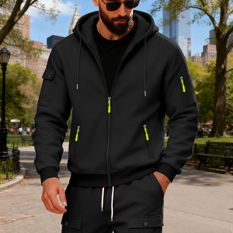 Herren Sportliche Zip-Hoodie mit Innovativen Reißverschlusstaschen Drune