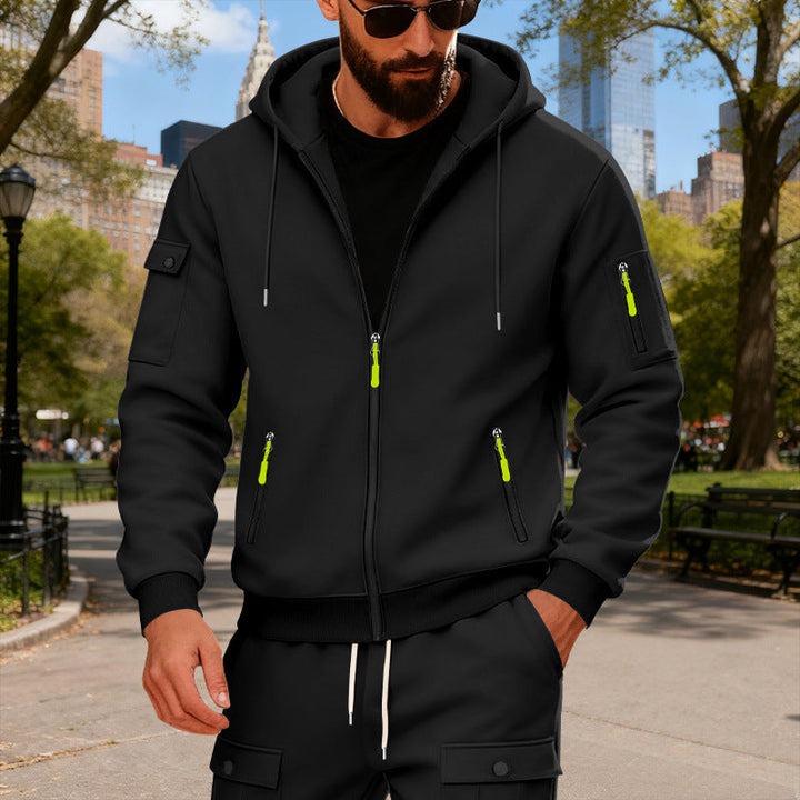 Herren Sportliche Zip-Hoodie mit Innovativen Reißverschlusstaschen Drune