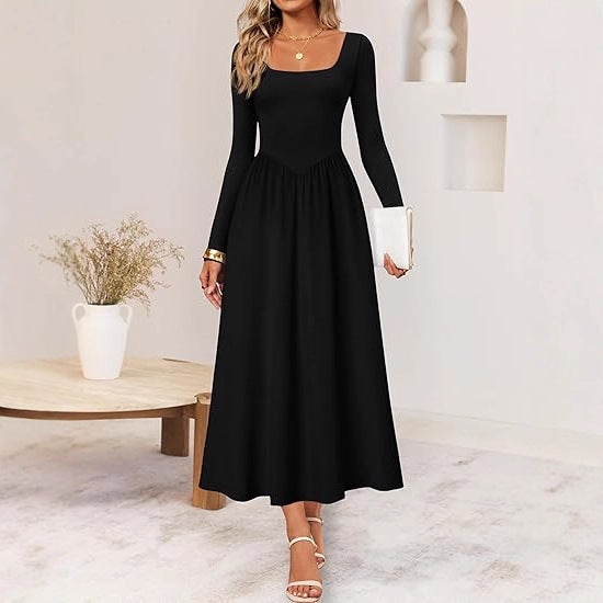 Damen Elegantes Midi-Kleid mit Quadratausschnitt und langen Ärmeln Drune