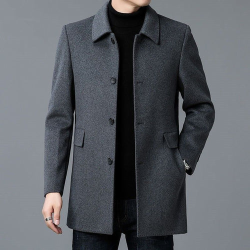 Herren eleganter Wollmantel mit klassischem Revers und Taschen Drune