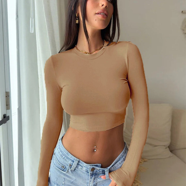Damen elegantes langärmliges Crop-Top aus hautfreundlichem Material Drune