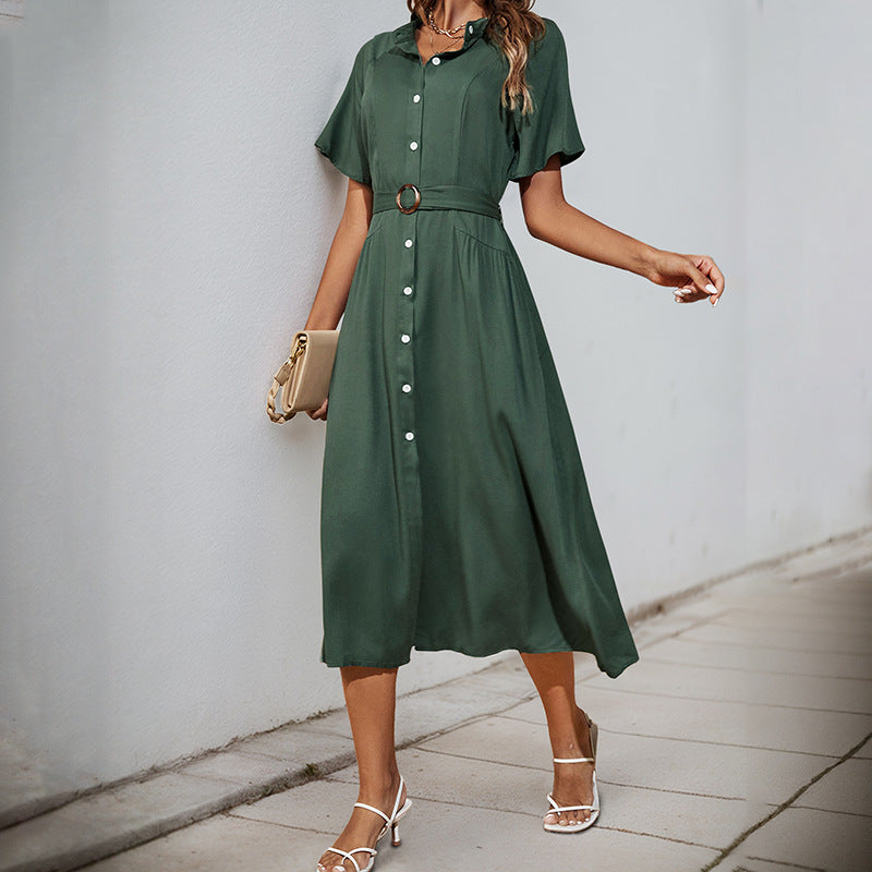 Damen Midikleid mit elegantem Knopfdetail und schmalem Taillengürtel Drune