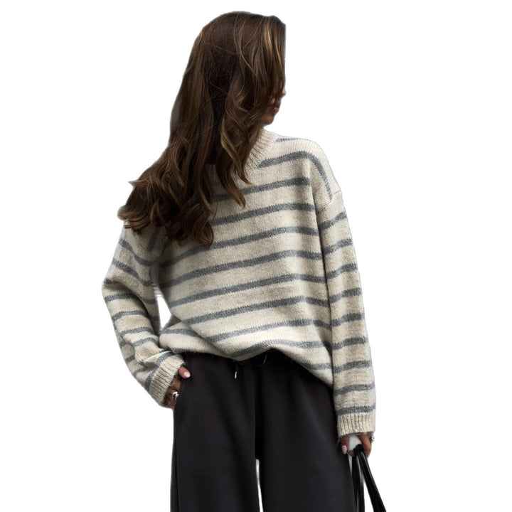Damen lässiger Strickpullover mit modernen Streifen Drune