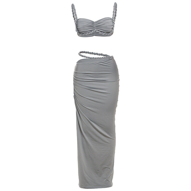 Damen Oberteil und Maxi Rock Set Drune