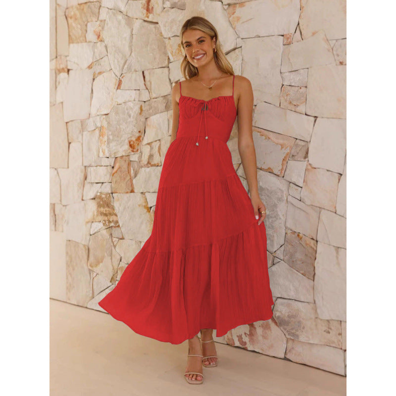 Damen Maxikleid mit herkömmlichem Spaghettiträgerschnitt und romantischem Volantdesign Drune