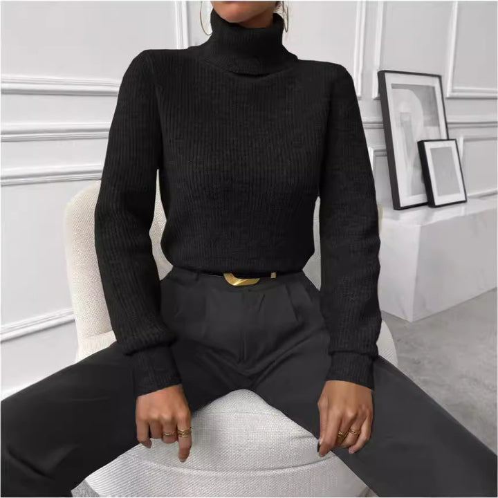 Damen Rippstrickpullover mit hohem Kragen und lässiger Passform Drune