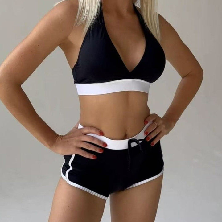 Damen Sport-Bikini-Set mit stylischem Hochbund und modischem Kragen Drune