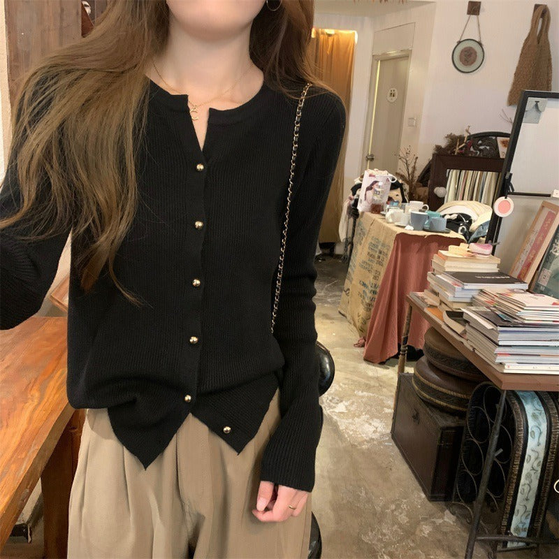 Damen lässige Strickjacke mit Knopfverzierung und feiner Rippstruktur Drune