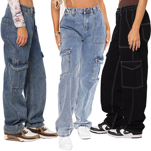Damen Cargo-Hosen mit vielfältigen Taschen und hohem Bund Drune