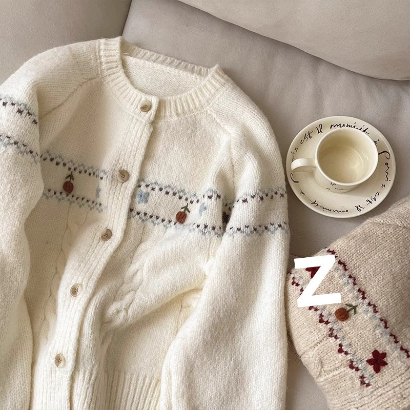 Damen Strickjacke mit floralen Applikationen und bequemen Knöpfen Drune