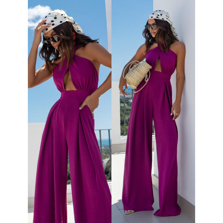Damen Halter Neck Cutout Jumpsuit Drune