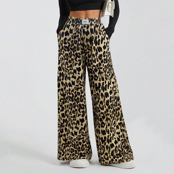 Damen Weite Palazzo-Hose mit tierischem Print und komfortablem Elastikbund Drune