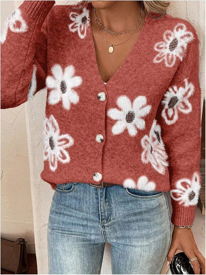 Damen kuscheliger Cardigan mit floralen Muster Drune