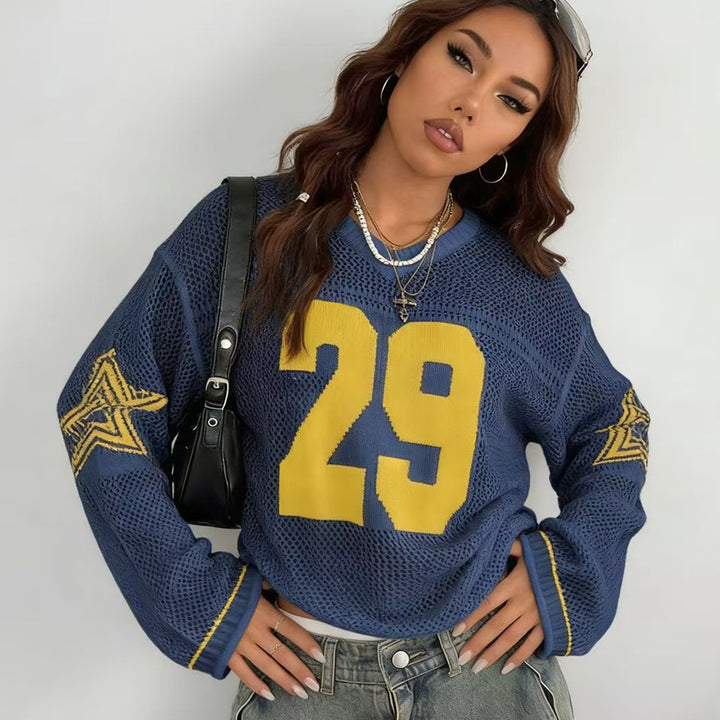 Damen lässiger Oversized Pullover mit grafischem Muster Drune