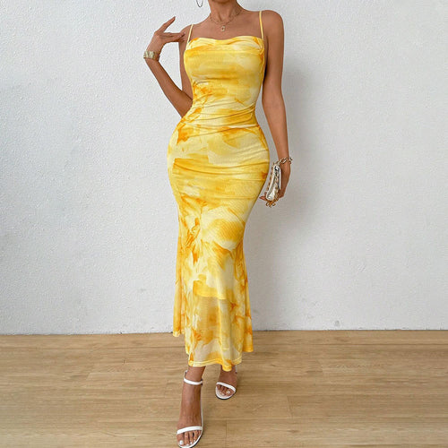 Damen Maxikleid mit schulterfreien Trägern und floralem Muster Drune