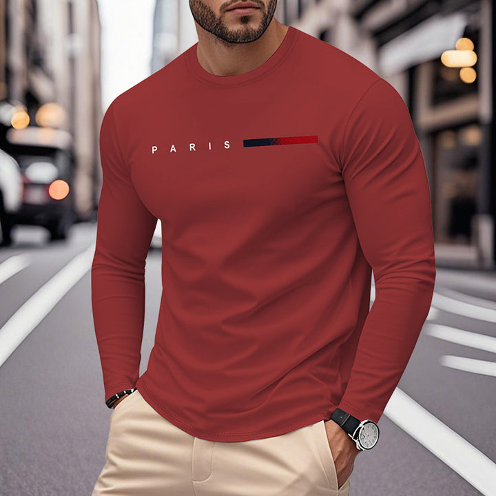 Herren Langarm T-Shirt mit modernem Paris-Druck und elastischem Saum Drune