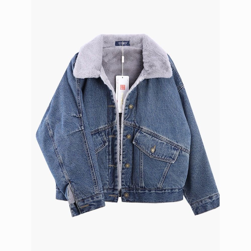 Damen gesteppte Jeansjacke mit weichem Fleecefutter und klassischen Taschen Drune