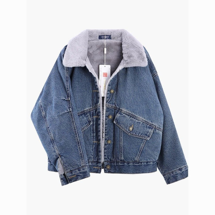 Damen gesteppte Jeansjacke mit weichem Fleecefutter und klassischen Taschen Drune