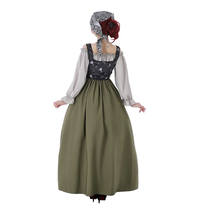 Damen nan Renaissance-inspiriertes Maxikleid mit Schnürkorsett und Carmenärmeln Drune