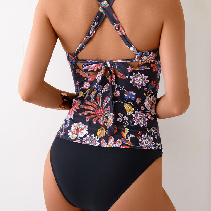 Damen Tankini-Set mit floralem Oberteil und hoch geschnittenen Höschen Drune