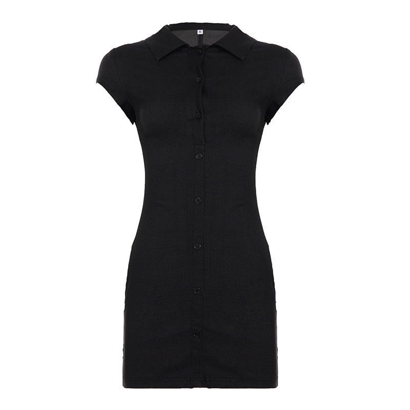 Damen Figurbetontes Hemdkleid mit kurzen Ärmeln und klassischem Kragen Drune