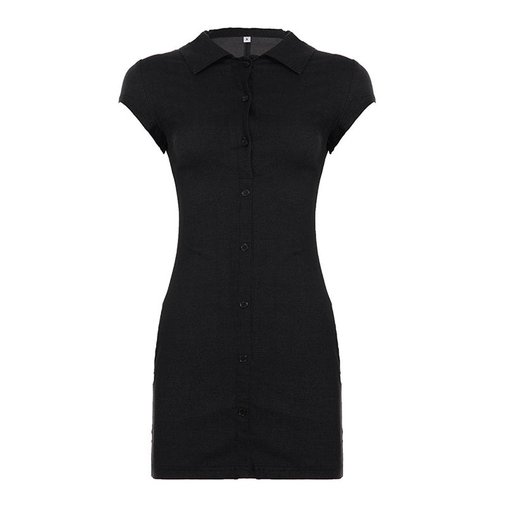 Damen Figurbetontes Hemdkleid mit kurzen Ärmeln und klassischem Kragen Drune