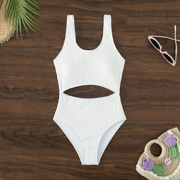 Damen Einteiler Badeanzug mit hohem Beinausschnitt und modischem Cut-Out Drune