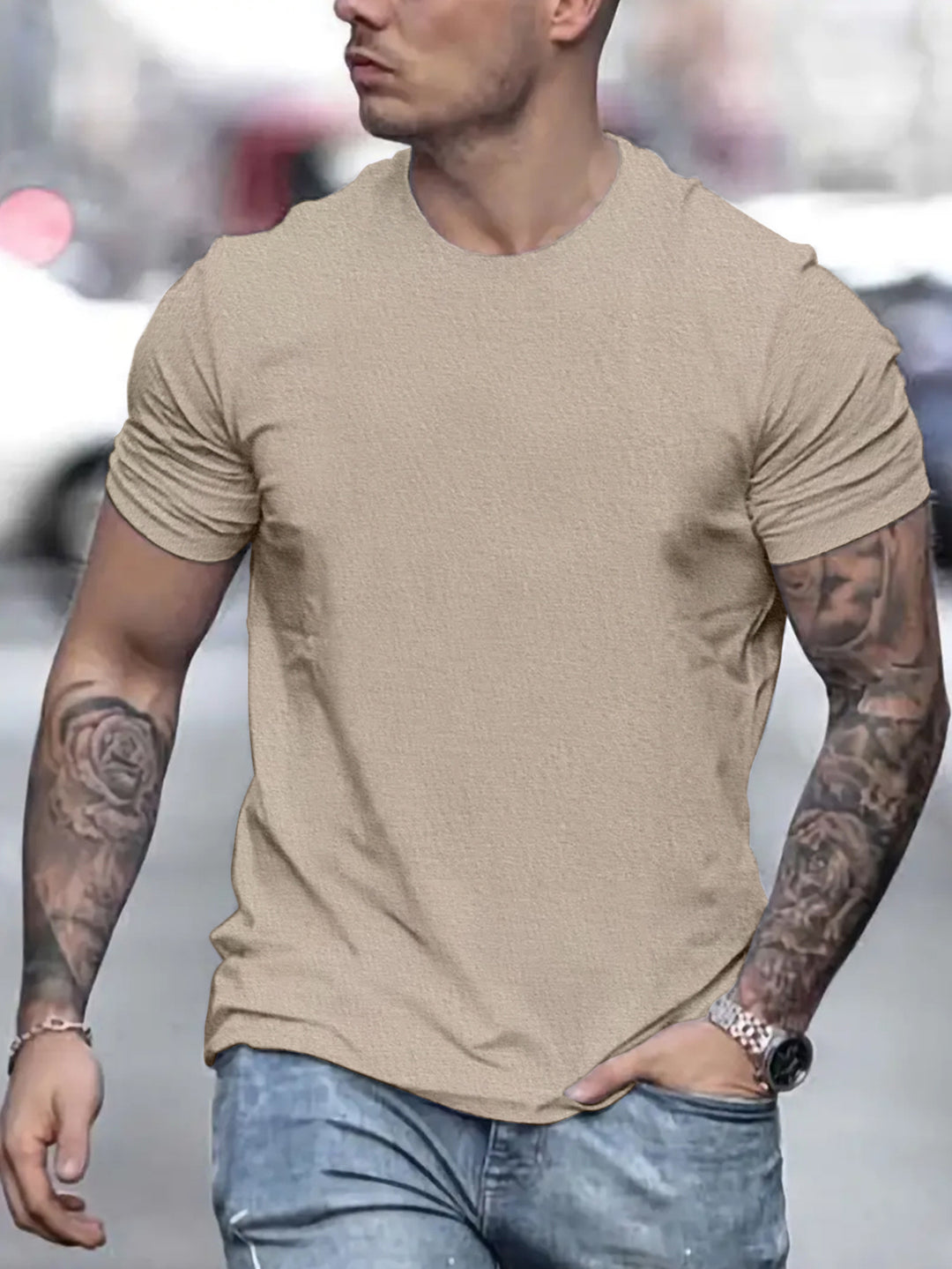 Herren lässiges T-Shirt mit strukturierter Oberfläche und bequemem Schnitt Drune