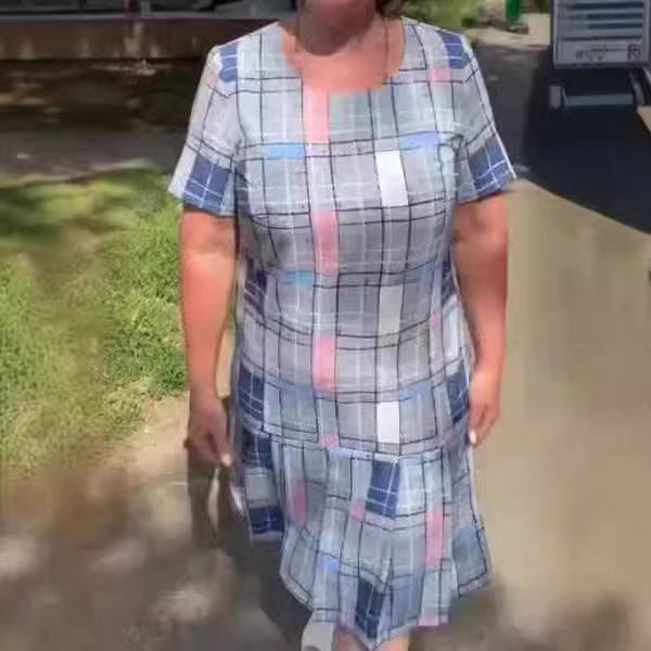 Damen Freizeitkleid mit verspieltem Karomuster und Rüschendetails Drune