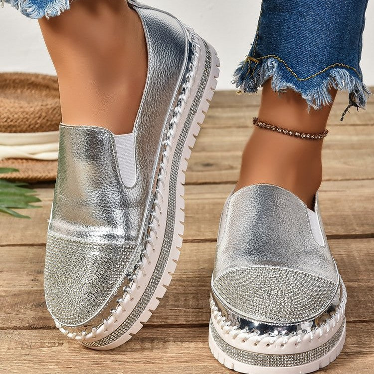 Damen Slip-On Plateau-Sneaker mit elegantem Glitzervorbau und rutschfester Sohle Drune