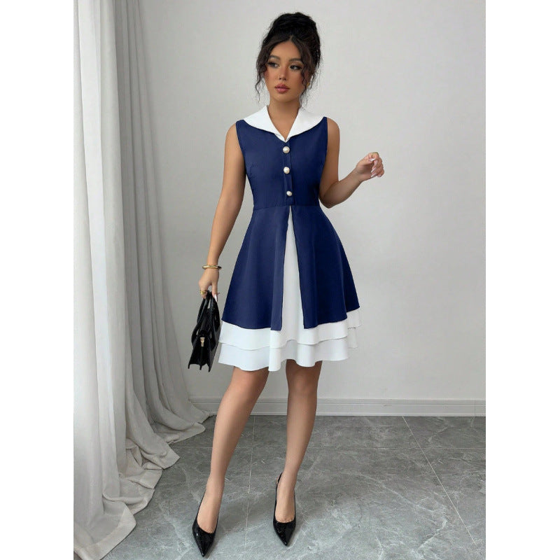 Damen Sommerkleid mit modischem Kragen und Knopfdetails Drune