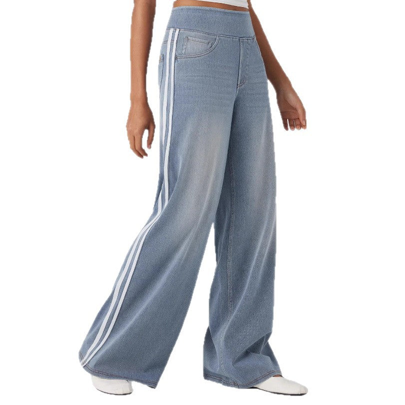 Damen Weitgeschnittene Denim-Hosen mit seitlichem Streifen Drune