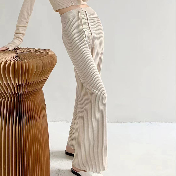 Damen Plissierte High-Waist-Hose mit elastischem Bund Drune