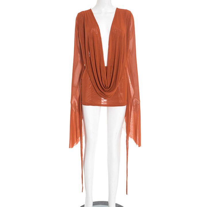 Damen Fließender Kaftan mit weiten Ärmeln und tieferem Ausschnitt Drune