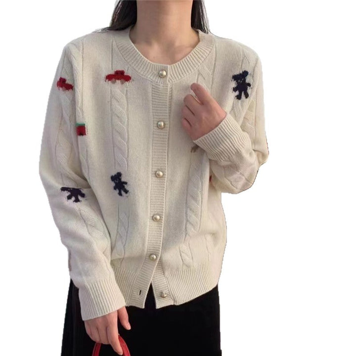 Damen kuscheliger Strickcardigan mit verspieltem Motiv und praktischen Knöpfen Drune