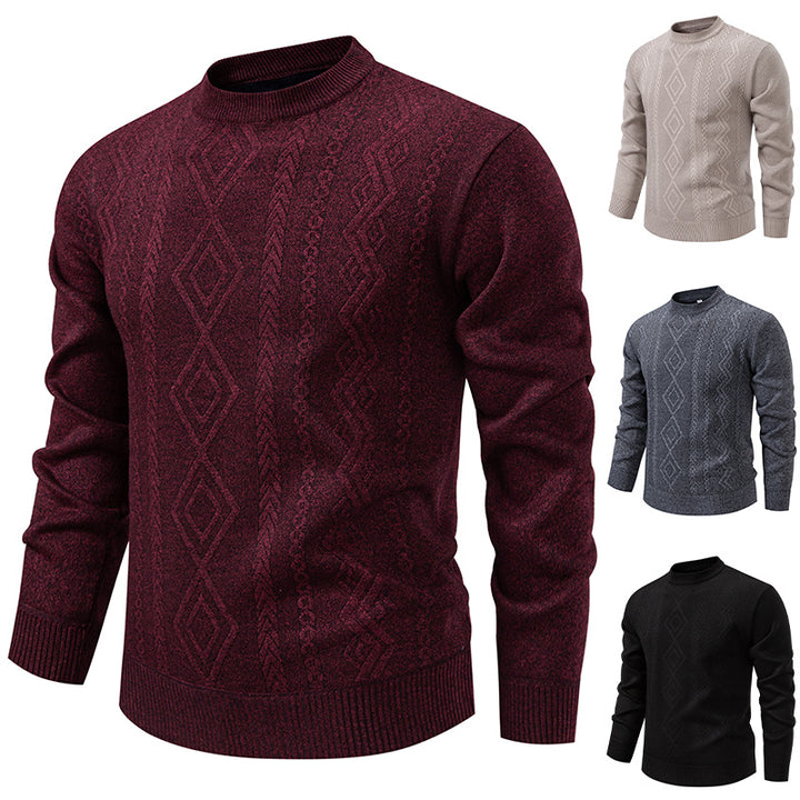 Herren nan gestrickter Rundhalspullover mit Rautenmuster und feinem Strukturstrick Drune