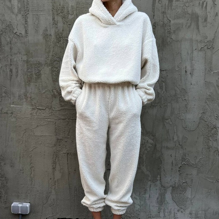 Damen Flauschiger Jumpsuit mit Kapuze und Gummizug Drune