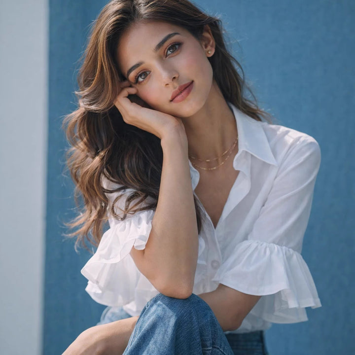 Damen Elegante Bluse mit Rüschendetails und hochwertigem Baumwollstoff Drune