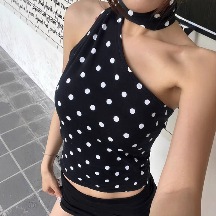 Damen asymmetrisches Oberteil mit Rüschendetails und Polka-Dot-Muster Drune