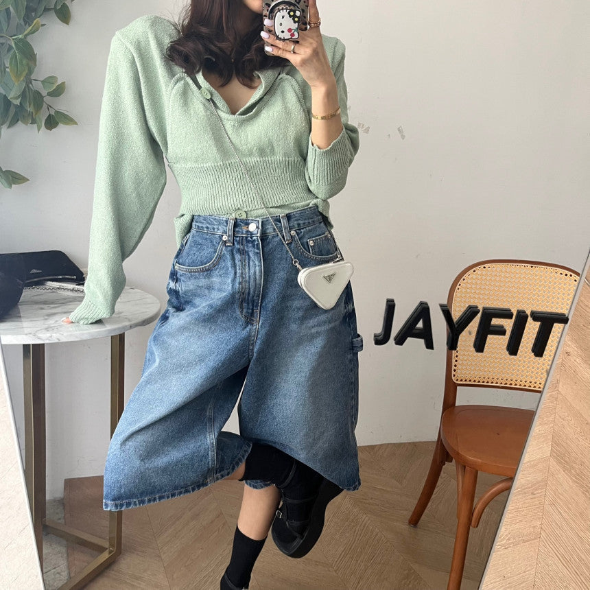 Damen Jeans Bermuda-Shorts im lässigen Stil mit hohen Taschen Drune