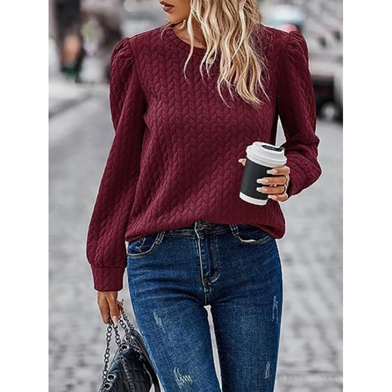Damen Pullover mit weichem Strukturdesign und Puffärmeln Drune
