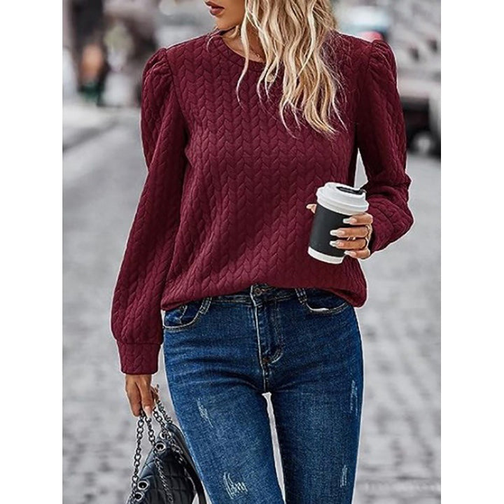 Damen Pullover mit weichem Strukturdesign und Puffärmeln Drune