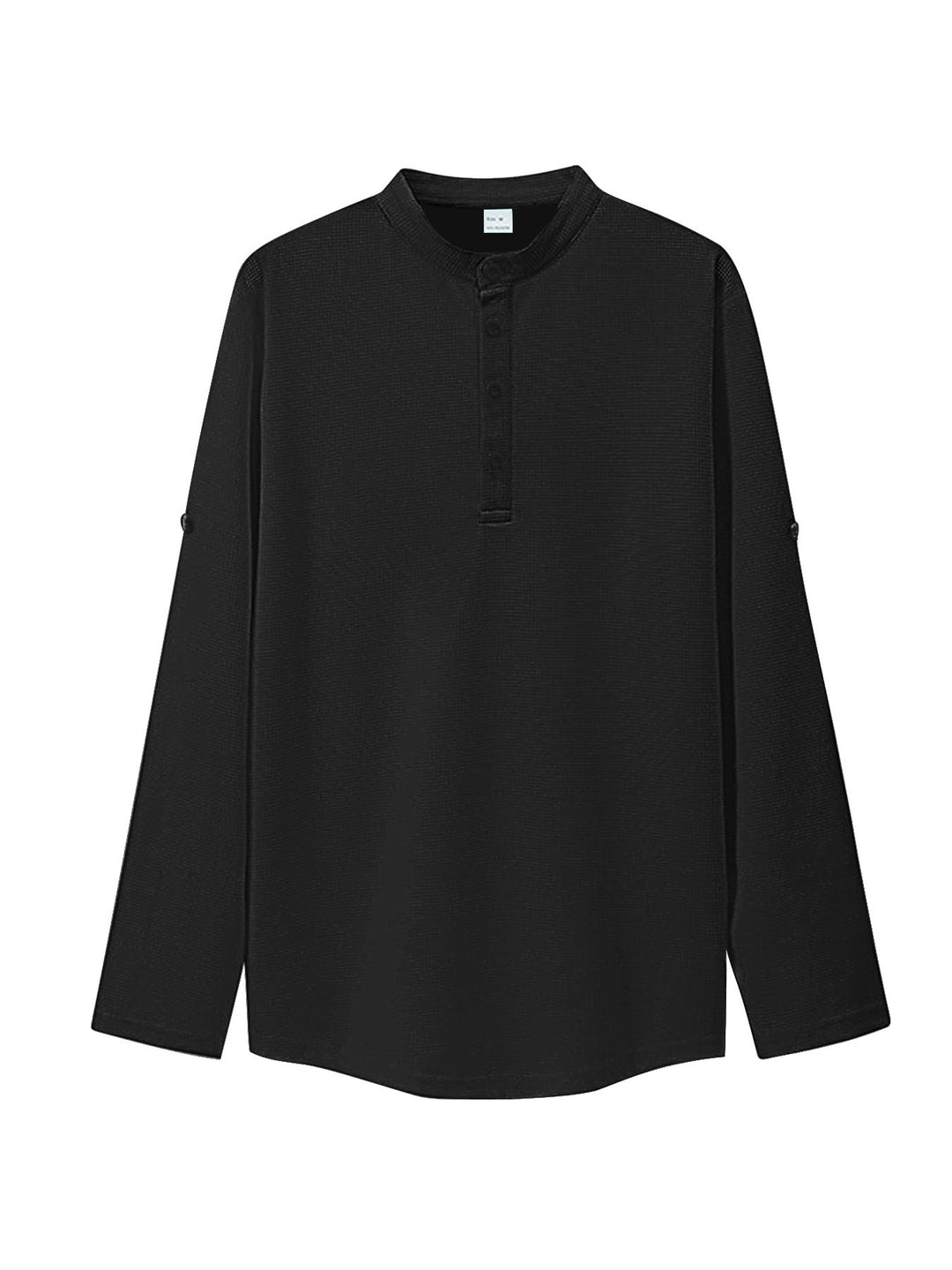 Damen nan oversized Langarm-Henley mit Stehkragen Waffelstruktur und Ärmelsicherung Drune